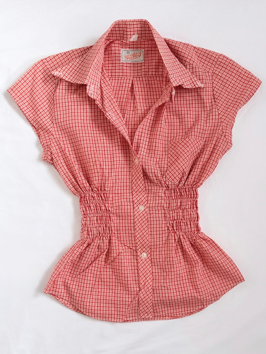 00’s Red plaid cinched shirt | Size 6-8