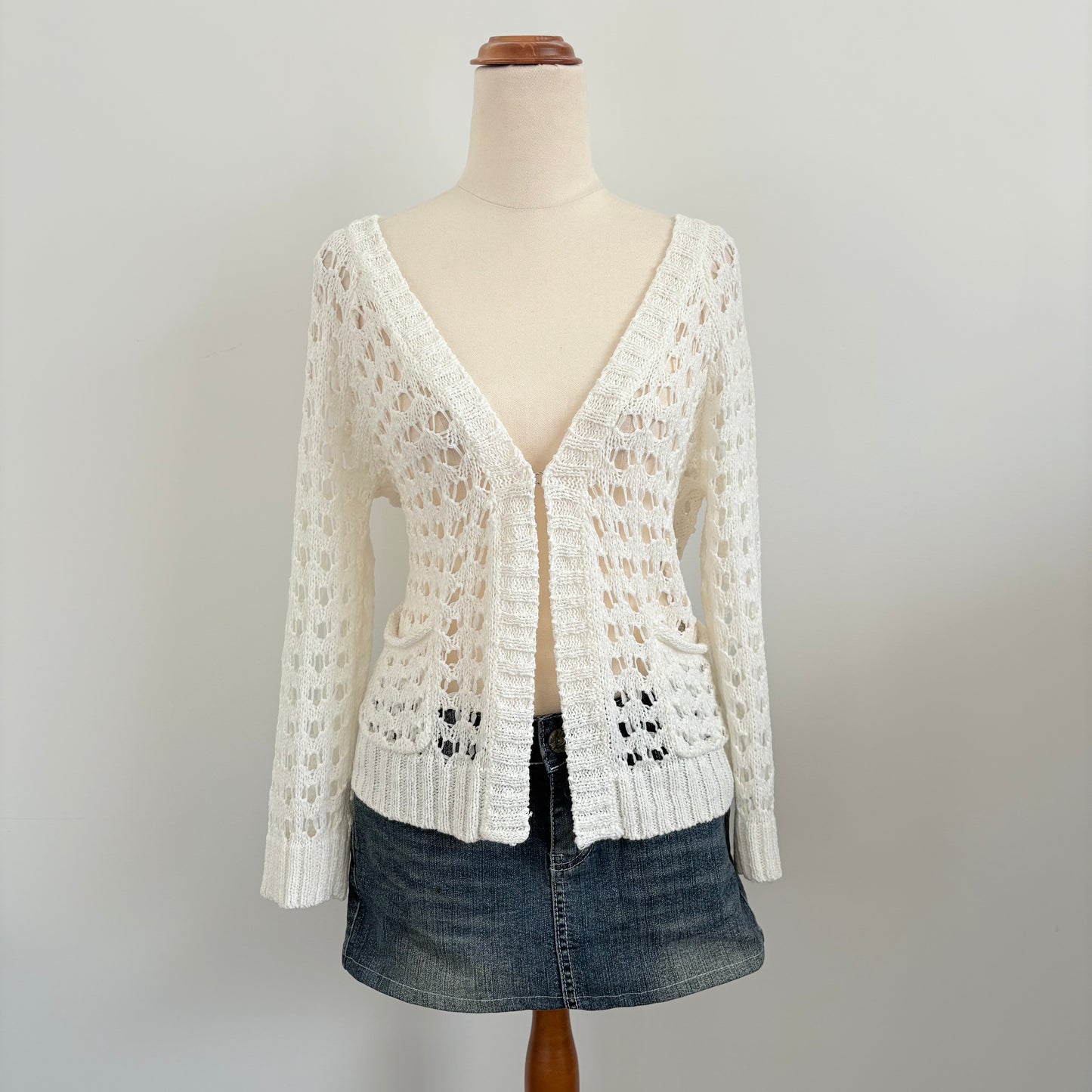 00’s White open knit cardigan | Size 10
