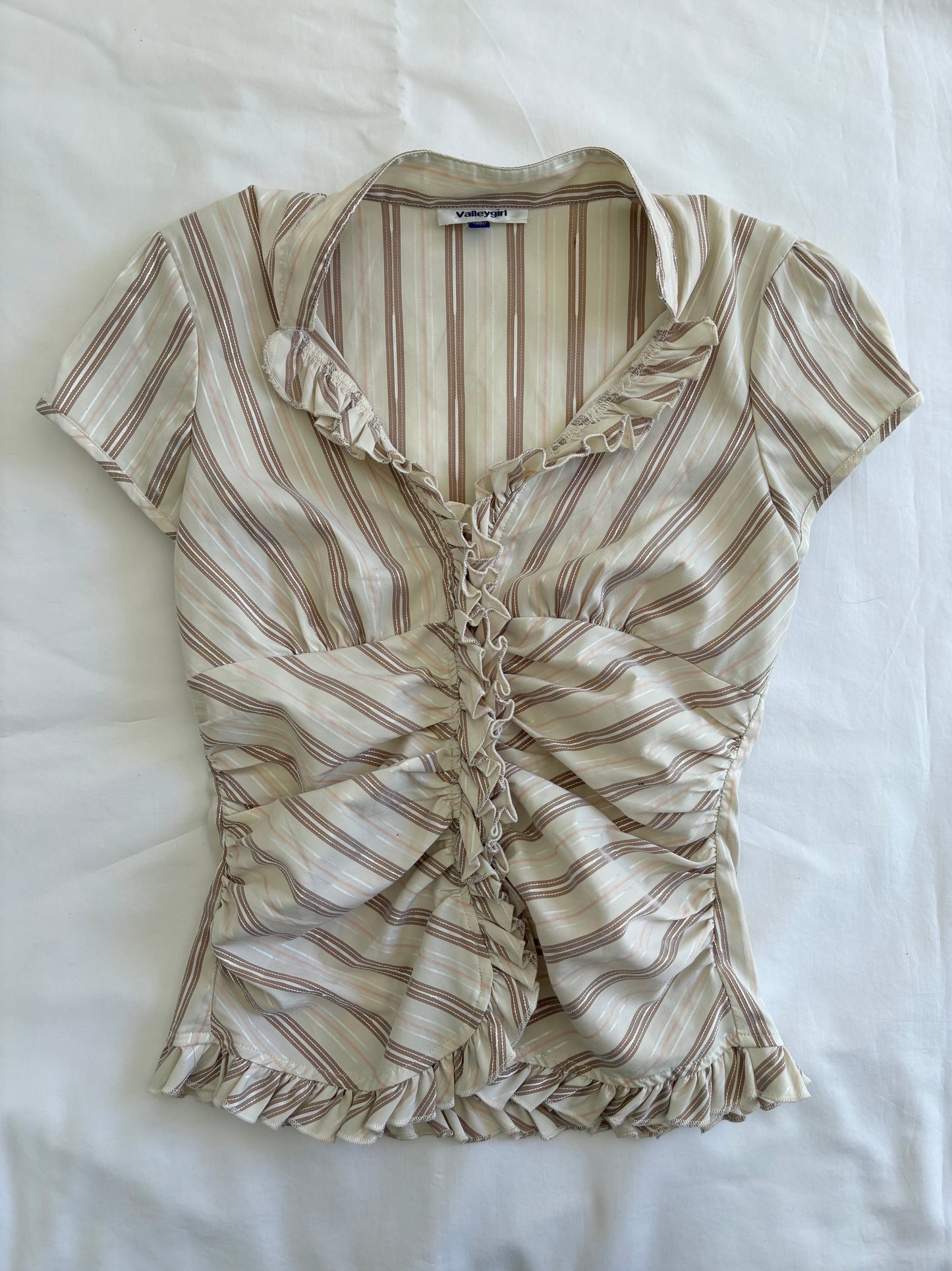 00’s Gathered striped shirt | Size 10