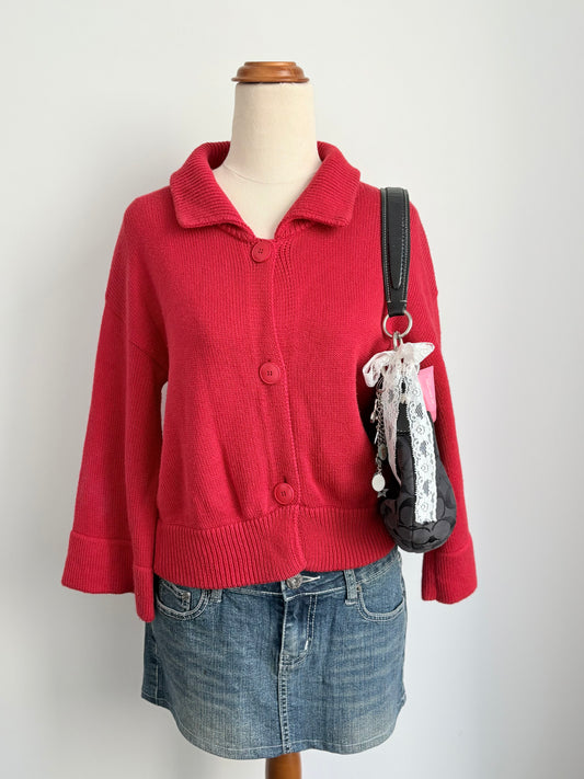 00’s Italian red collared cardigan | Size medium