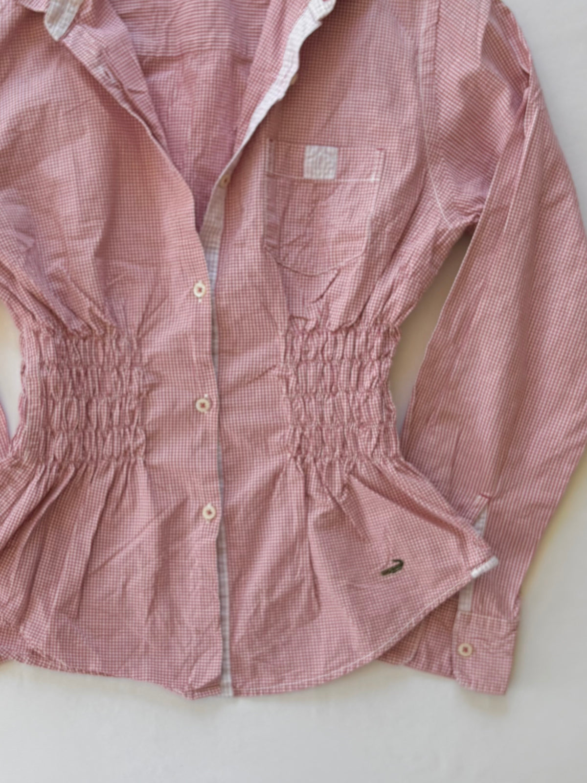 00’s Crocodile gingham cinched shirt | Size 8-10