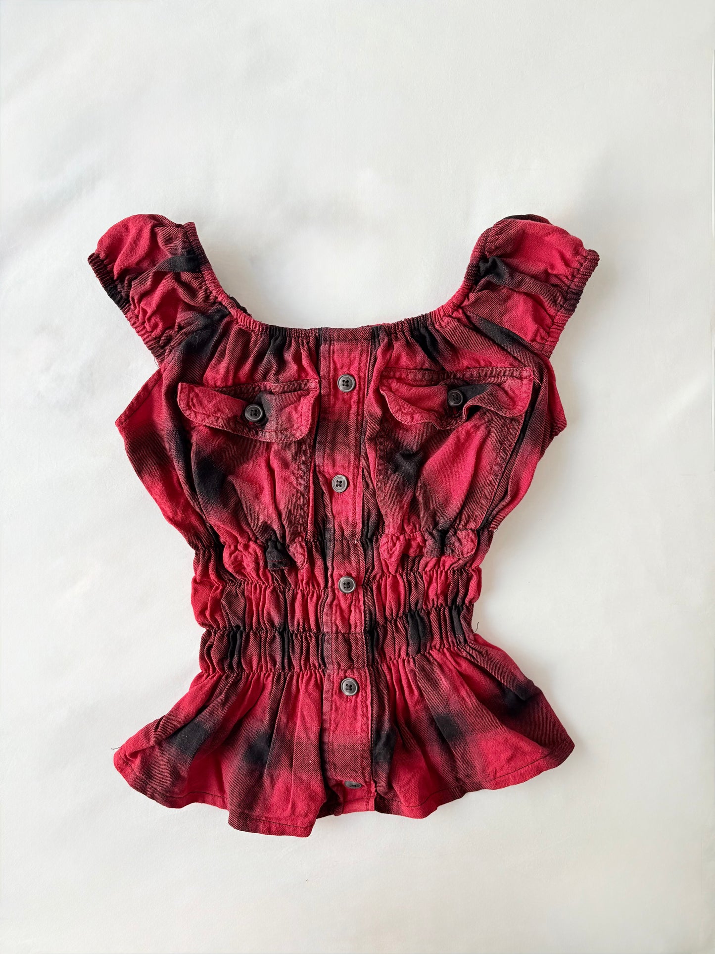 00’s Red plaid milkmaid top | Size 10-12