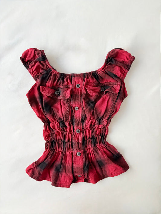 00’s Red plaid milkmaid top | Size 10-12