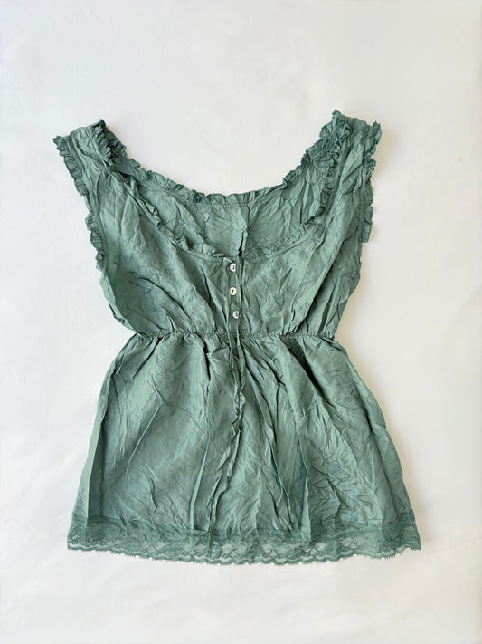 00’s Sage crinkle tie top | Size 10-12