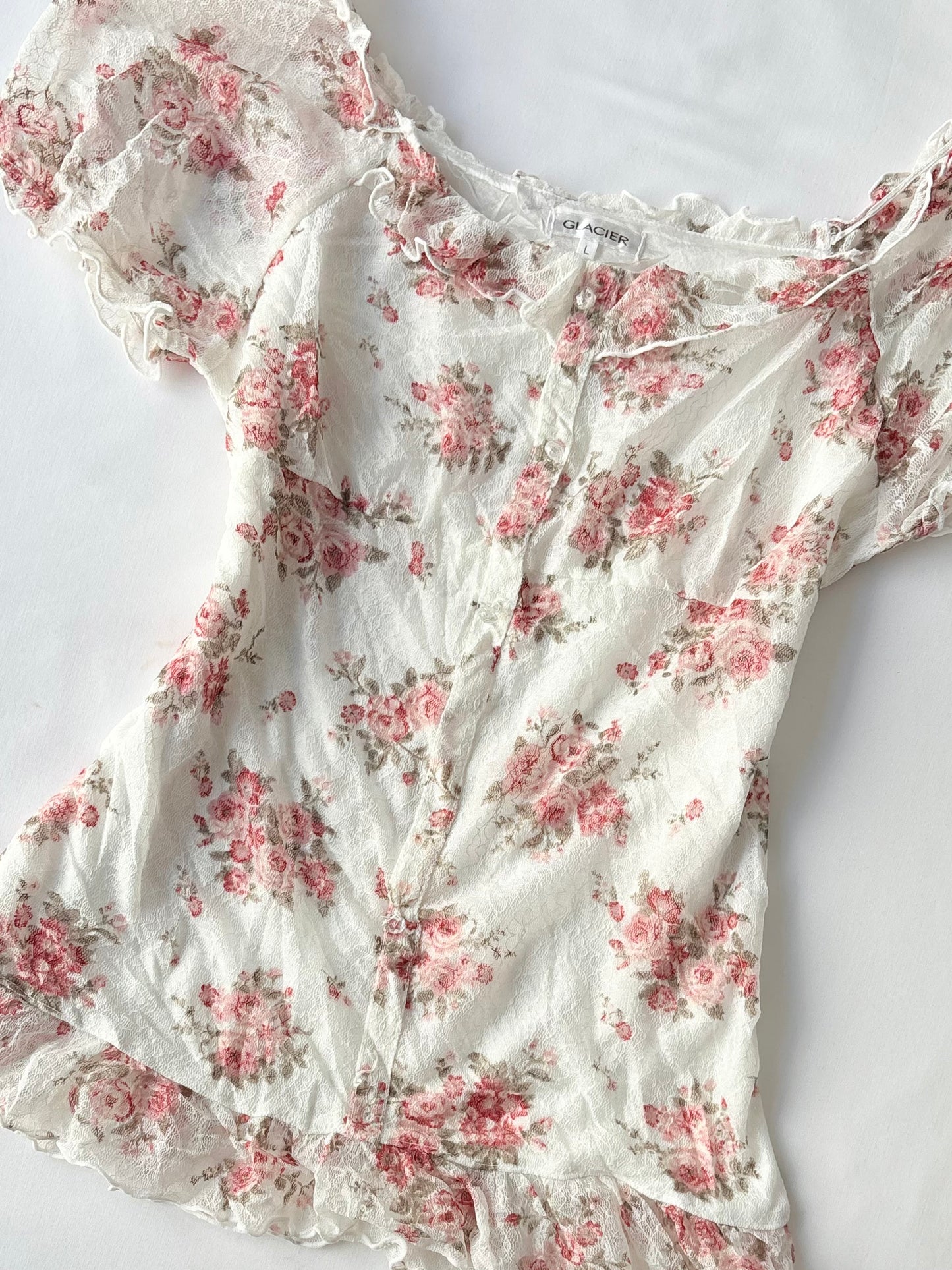 00’s Glacier puff sleeve floral top | Size 10