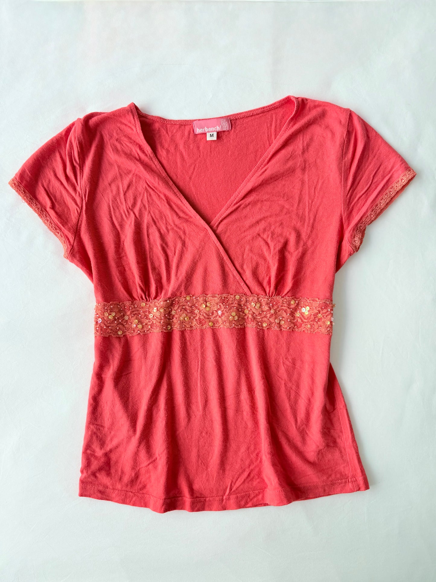 00’s Sequin lace trim top | Size medium