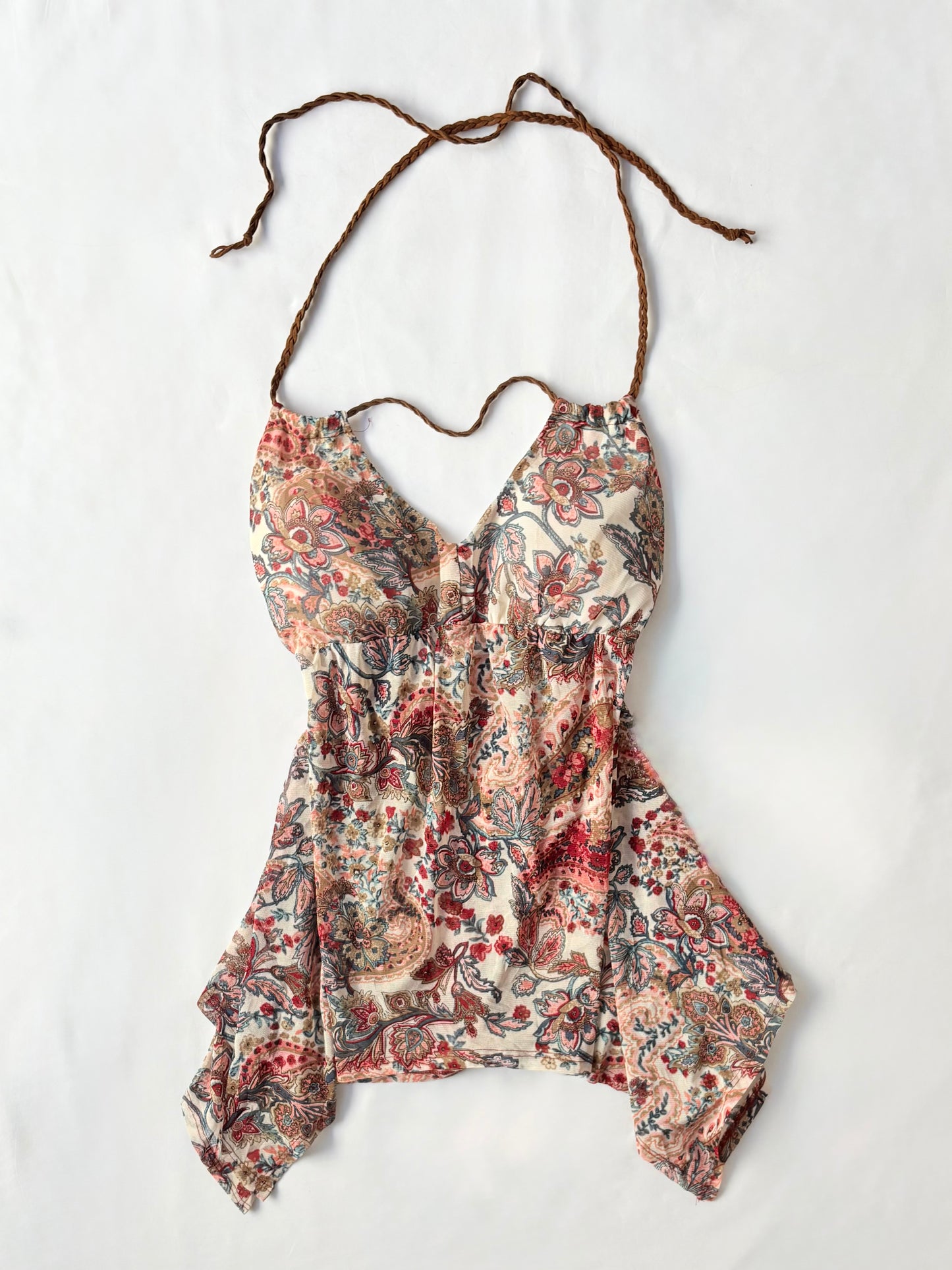 00’s Suzy boho asymmetrical halter top | Size 10-12