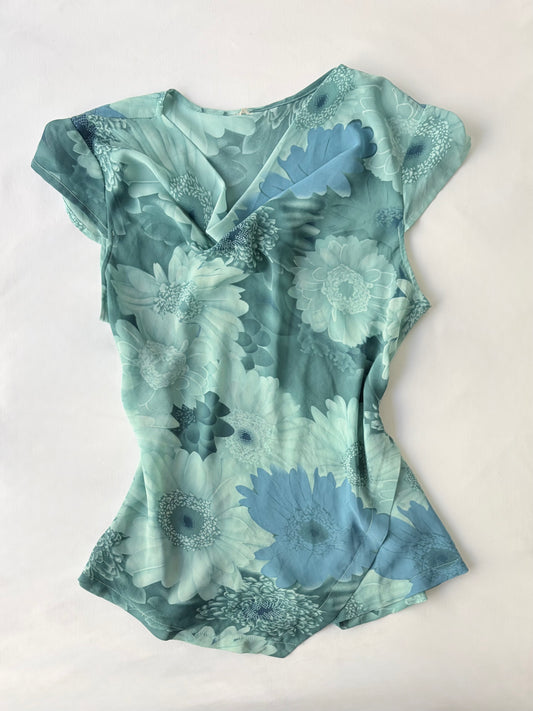 00’s Cowl neck sheer floral top | Size small
