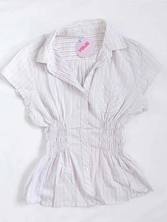 00’s Orange and blue cinched shirt | Size 12
