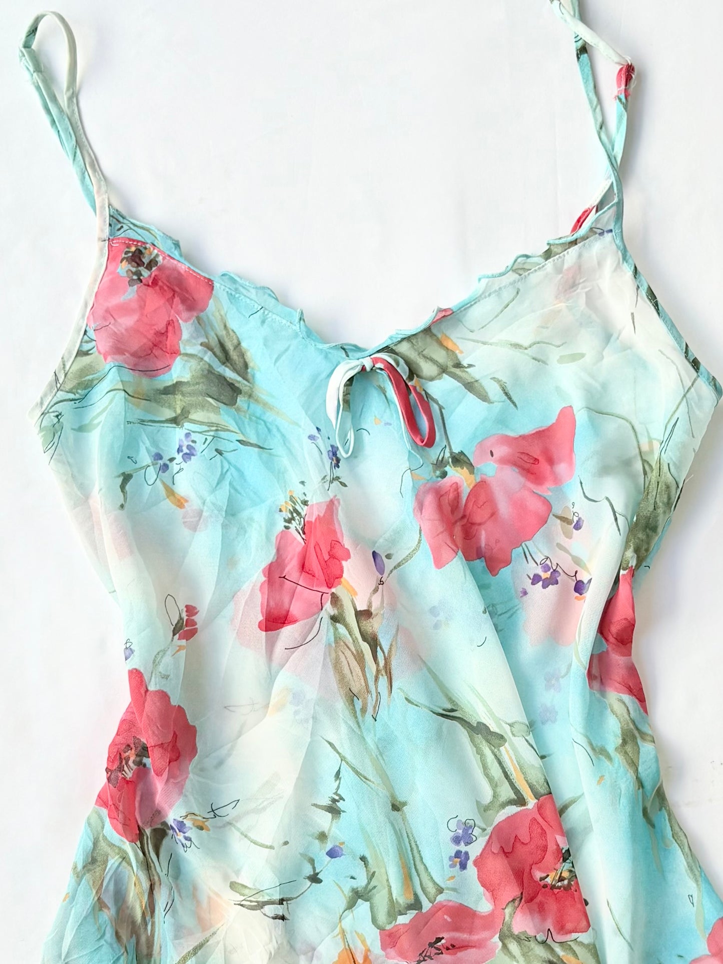 00’s Japanese floral blue top | Size 12-14