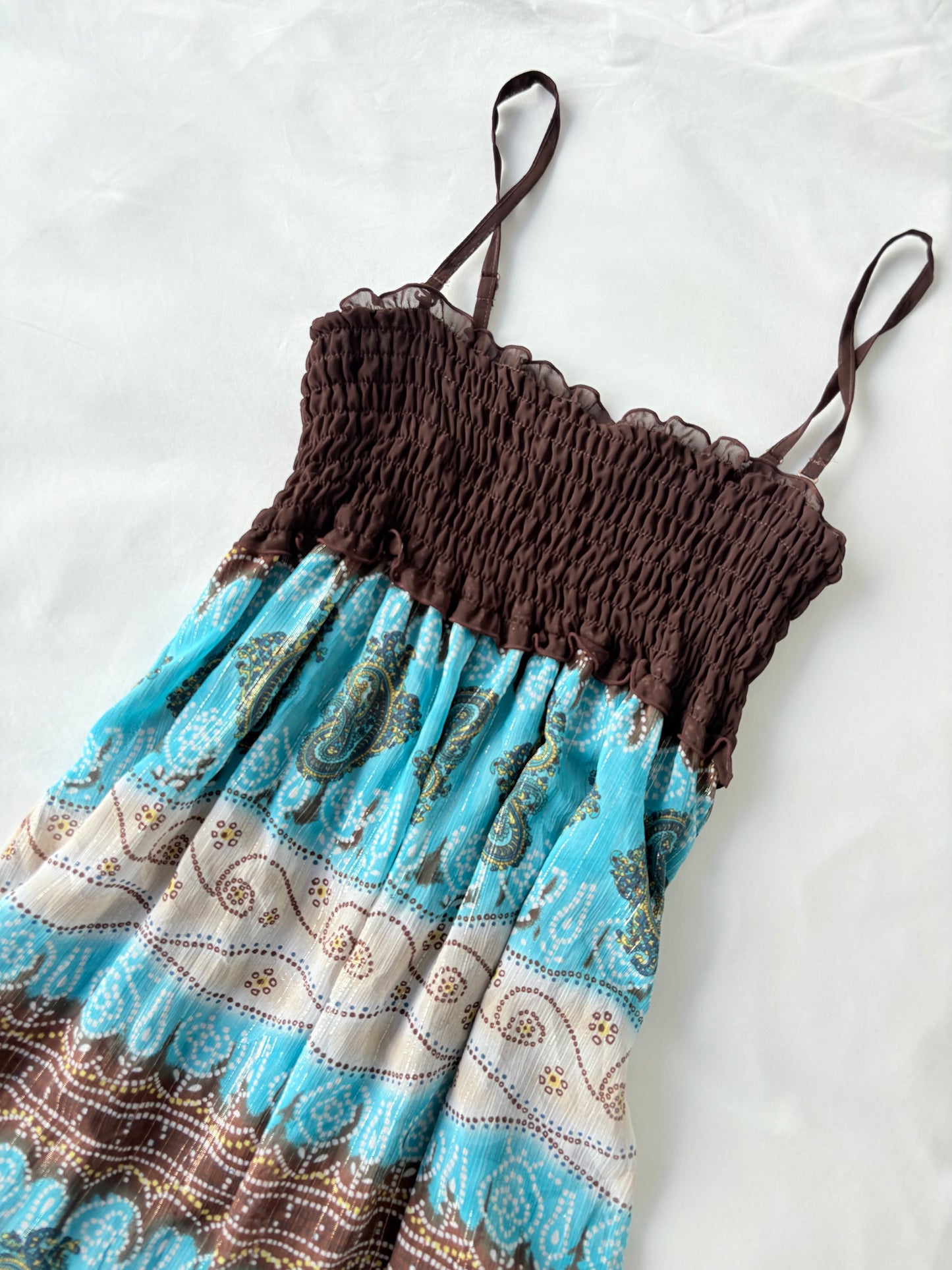 00’s Paisley shirred mini dress | Size 10