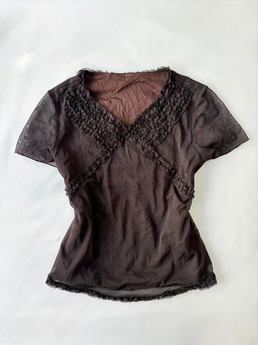 00’s Chocolate brown micro mesh tee | Size large