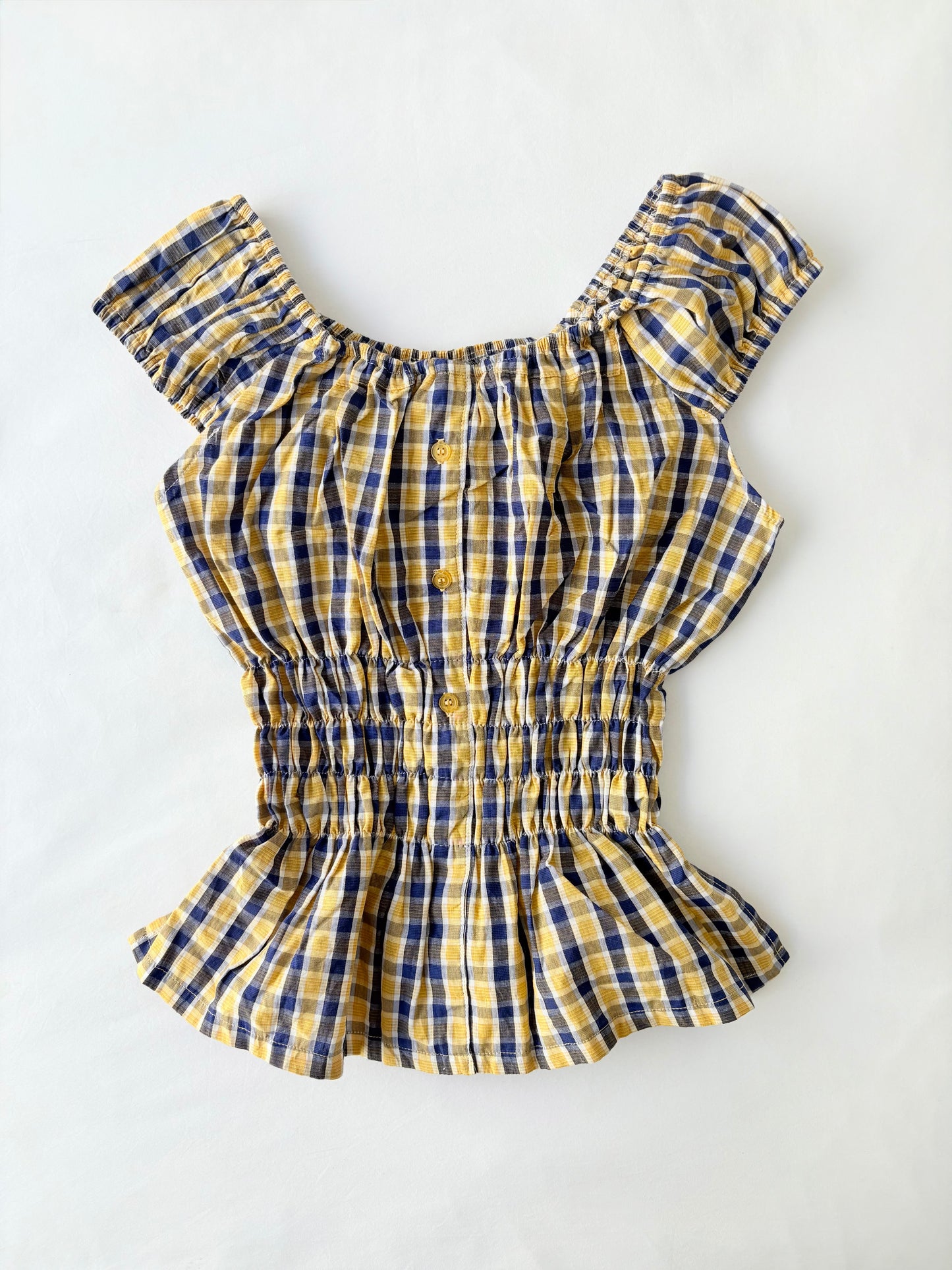 00’s Yellow plaid milkmaid top | Size 10-12