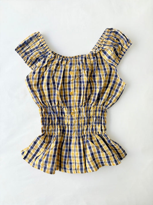 00’s Yellow plaid milkmaid top | Size 10-12