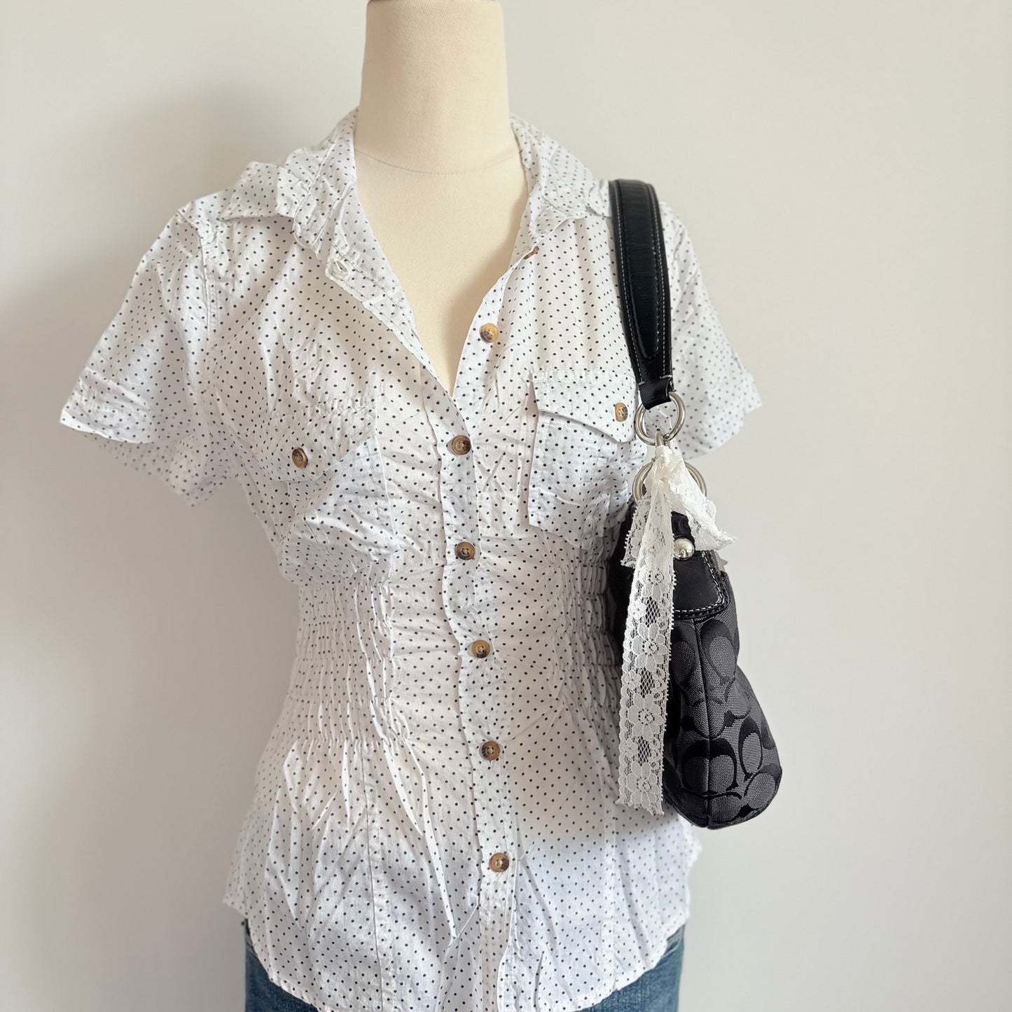 10’s Polka dot cinched shirt | Size 8