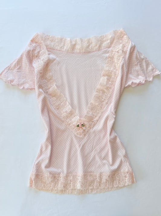 00’s Japanese polka dot plunge top | Size 12