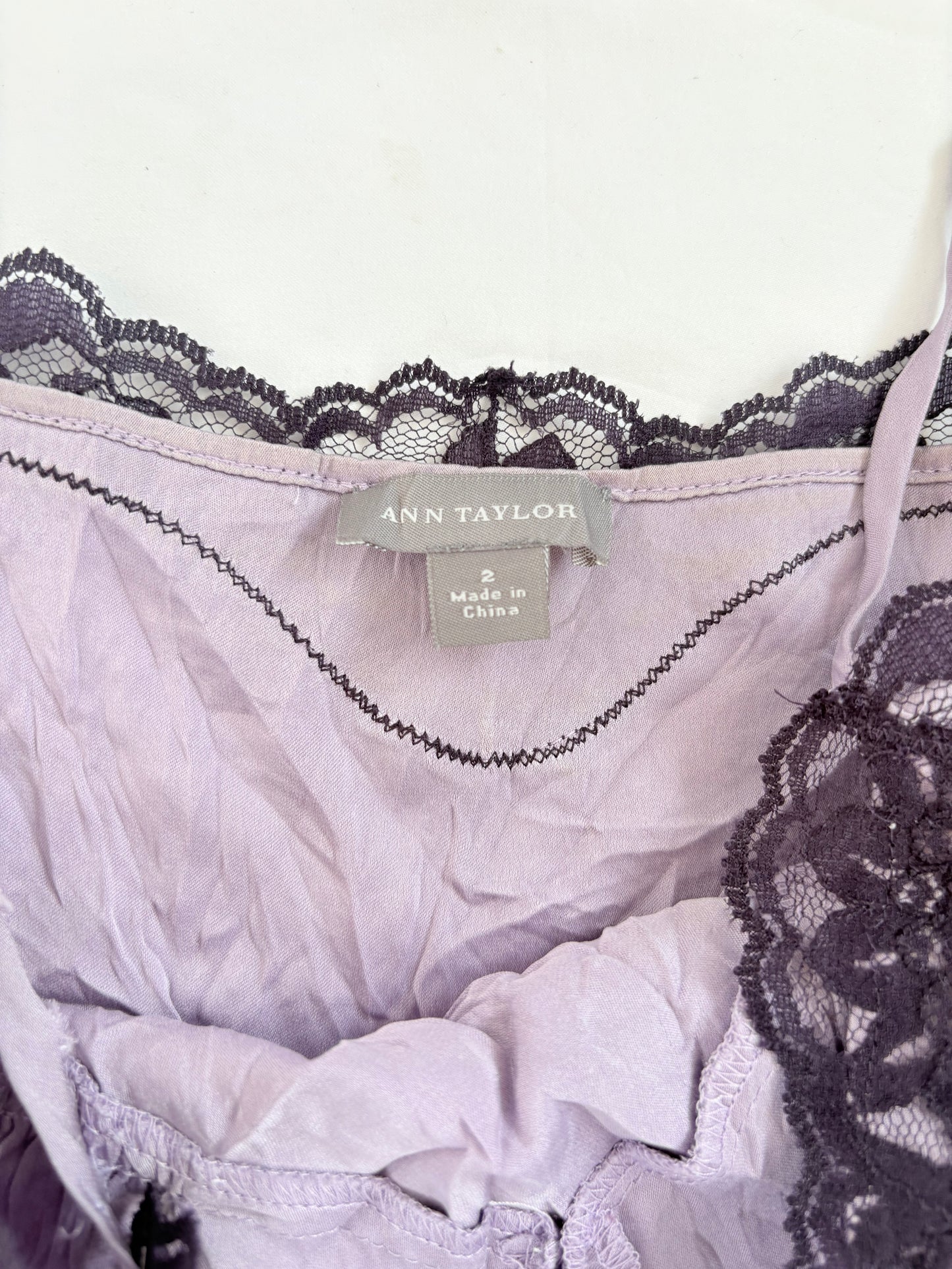 00’s Silk purple lace trim top | Size 8