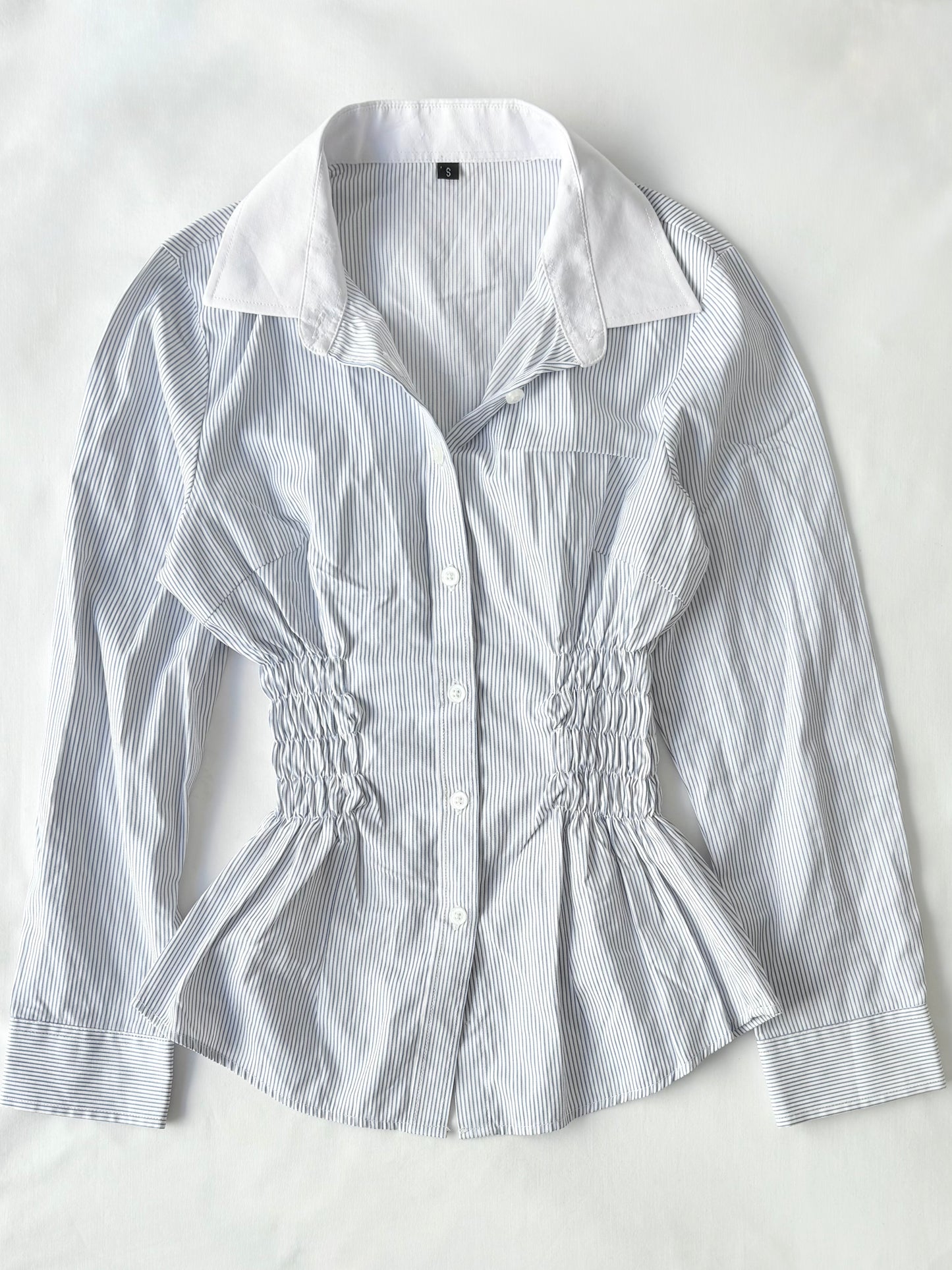 00’s Blue pinstripe cinched shirt | Size 4-6