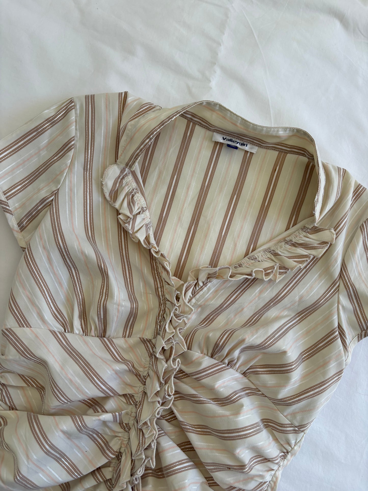 00’s Gathered striped shirt | Size 10