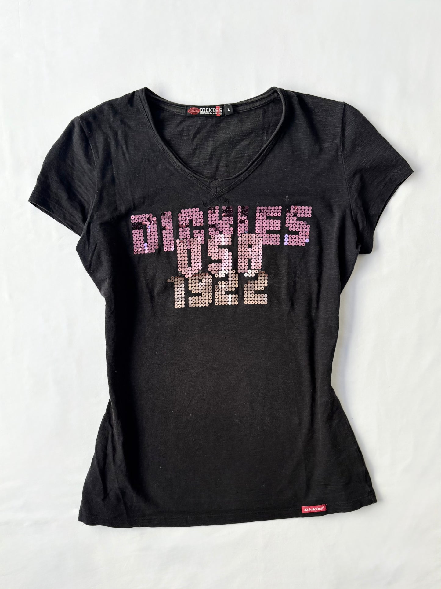 00’s Dickies sequin distressed tee | Size large