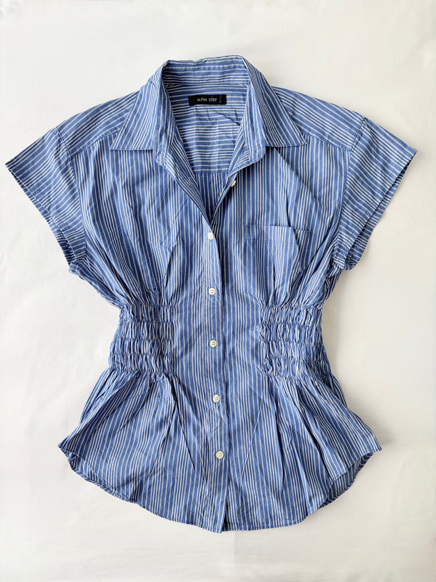 00’s Blue striped cinched shirt | Size 14