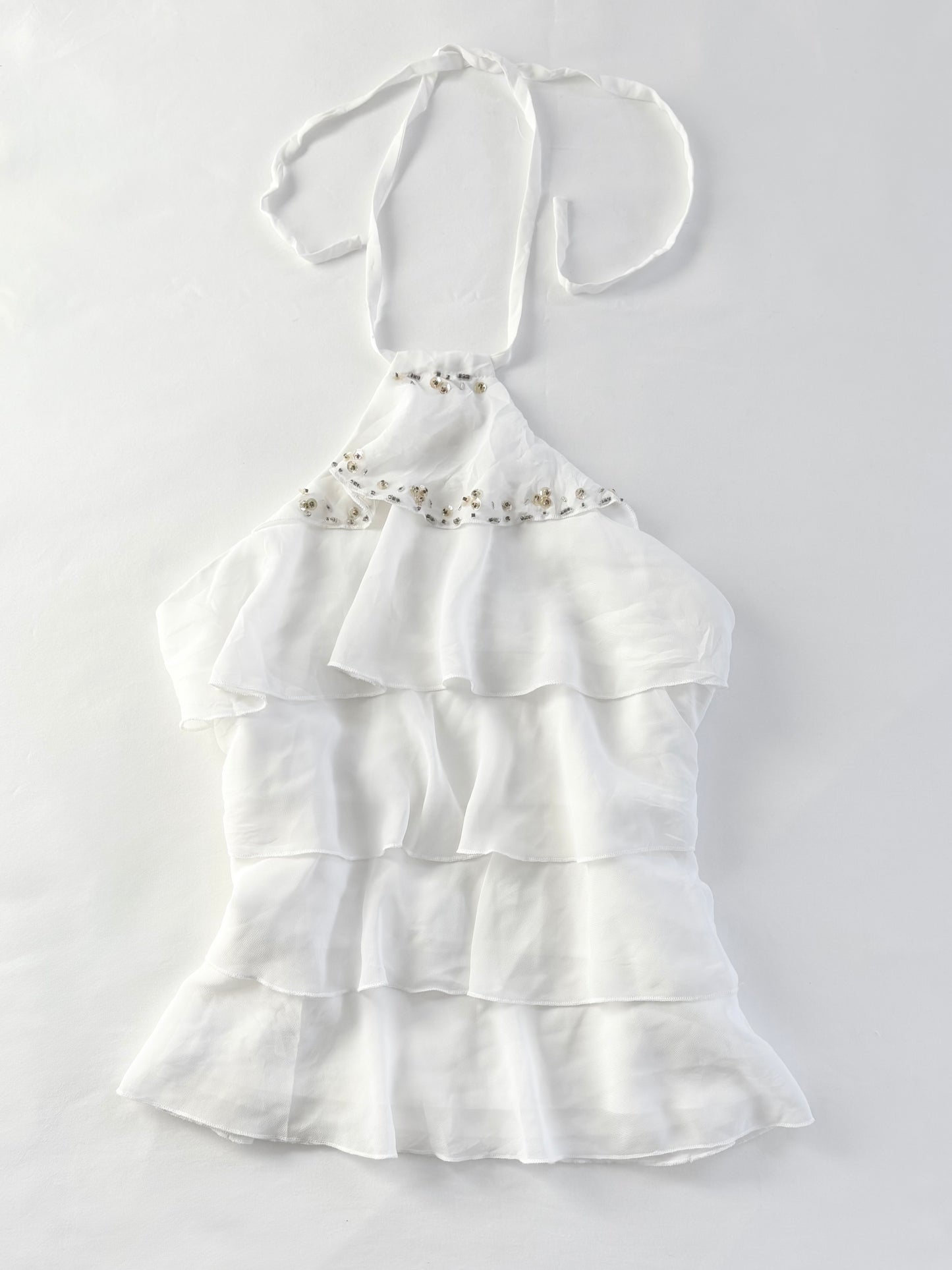 00’s Beaded ruffle halter top | Size 6-8