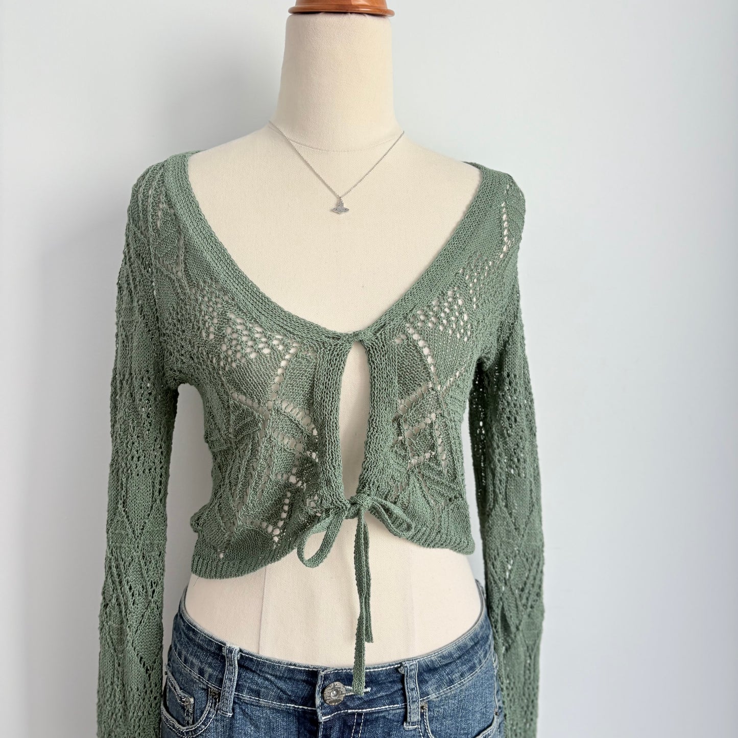 Crochet green tie top | Size small