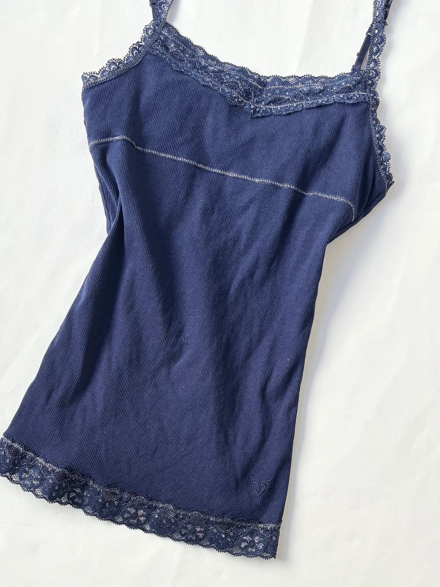 00’s Justice navy lace trim tank | Size 4