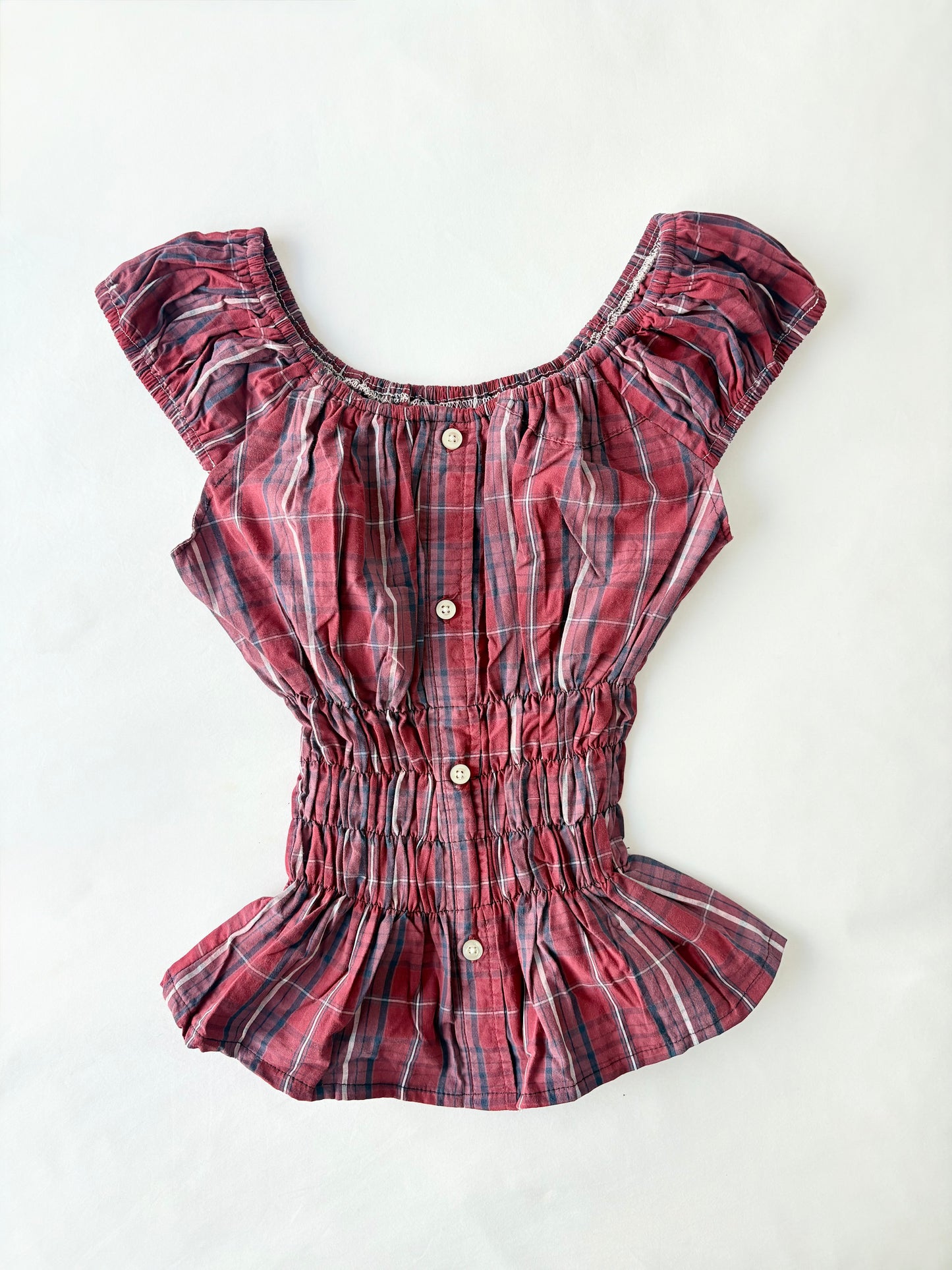 00’s Red plaid milkmaid top | Size 8-10