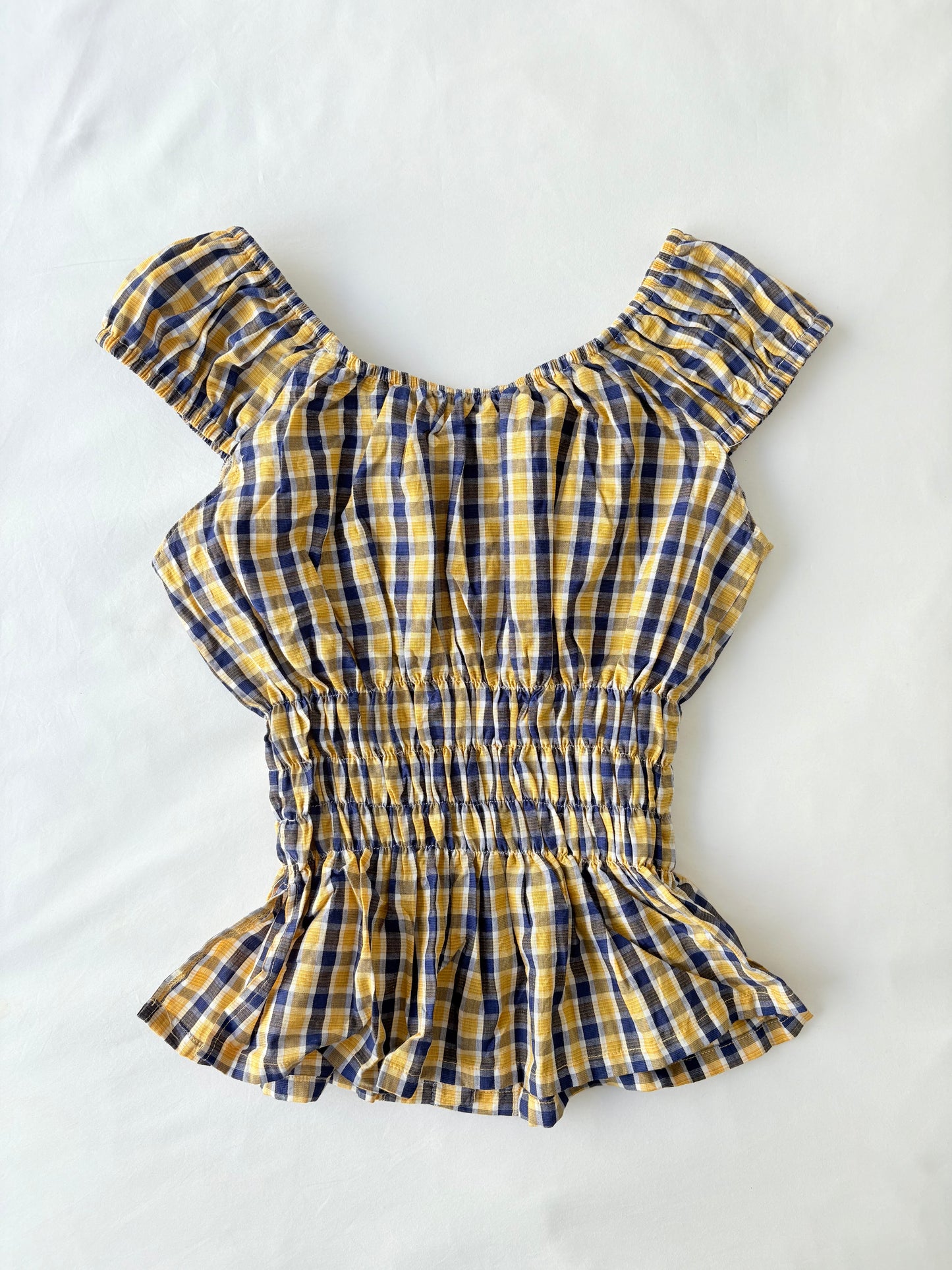 00’s Yellow plaid milkmaid top | Size 10-12