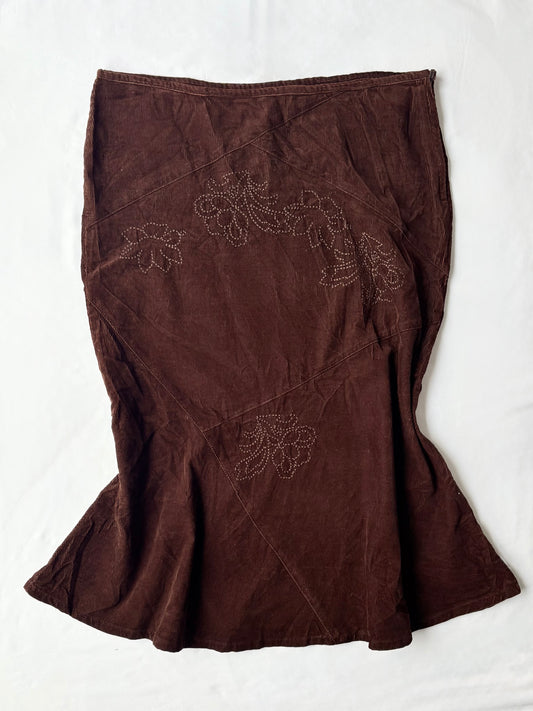 00’s Corduroy embroidered midi skirt | Size 14