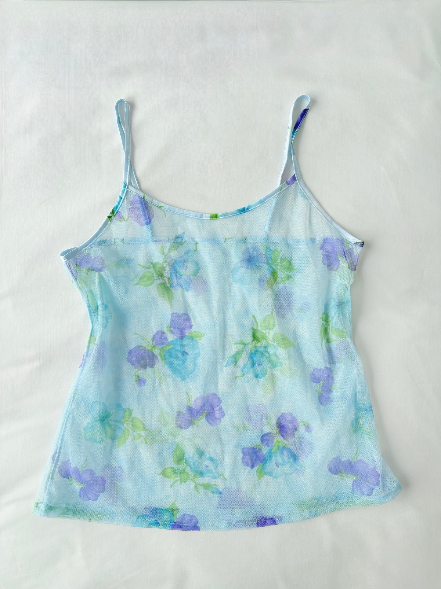 00’s Blue floral mesh cami | Size 10-12