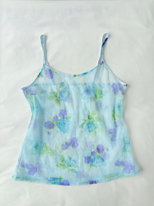 00’s Blue floral mesh cami | Size 10-12