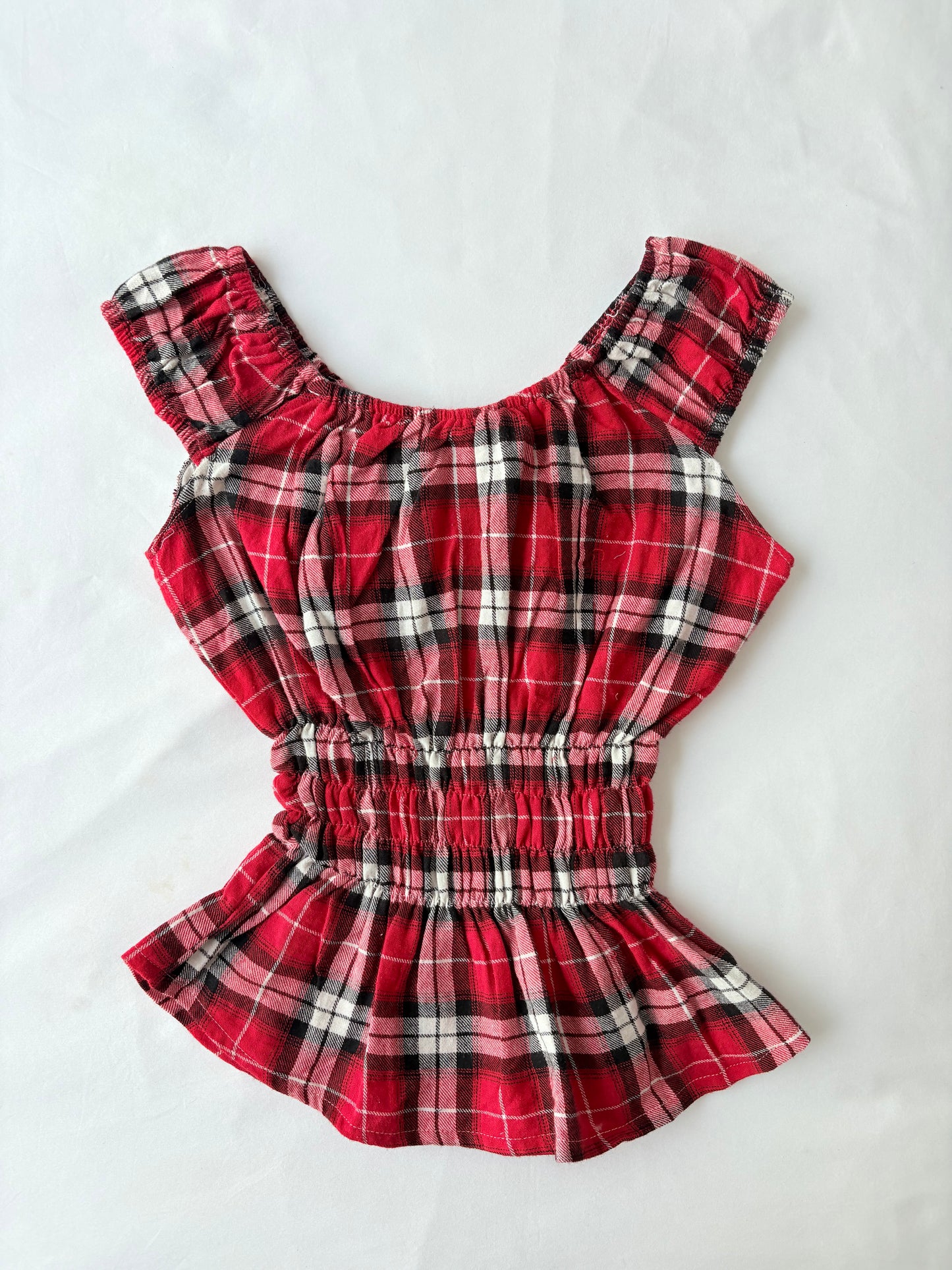 00’s Red plaid milkmaid top | Size 10-12