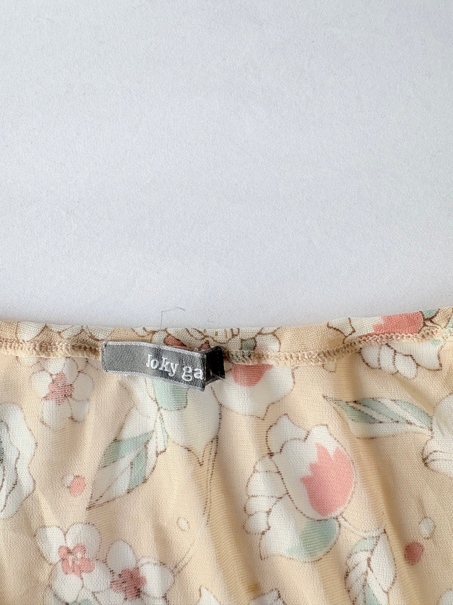 00’s Cream floral sheer mini dress | Size 8-10