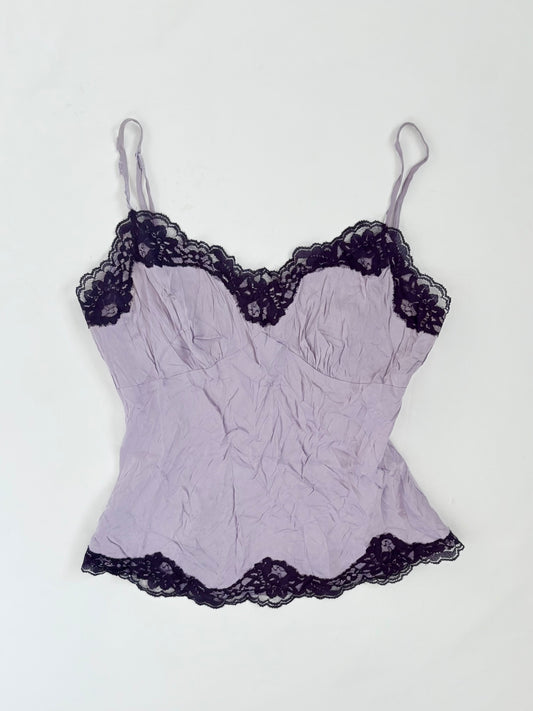 00’s Silk purple lace trim top | Size 8