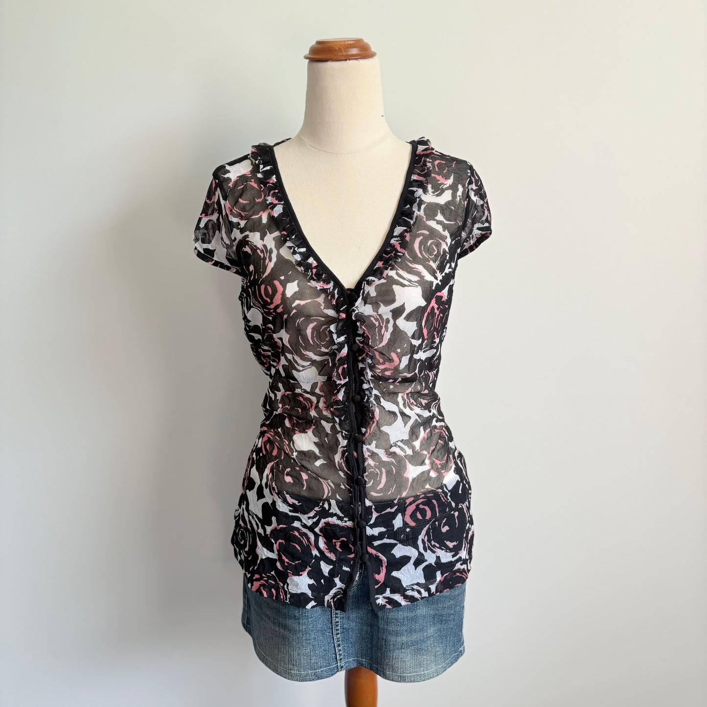 00’s Mexx floral sheer top | Size large