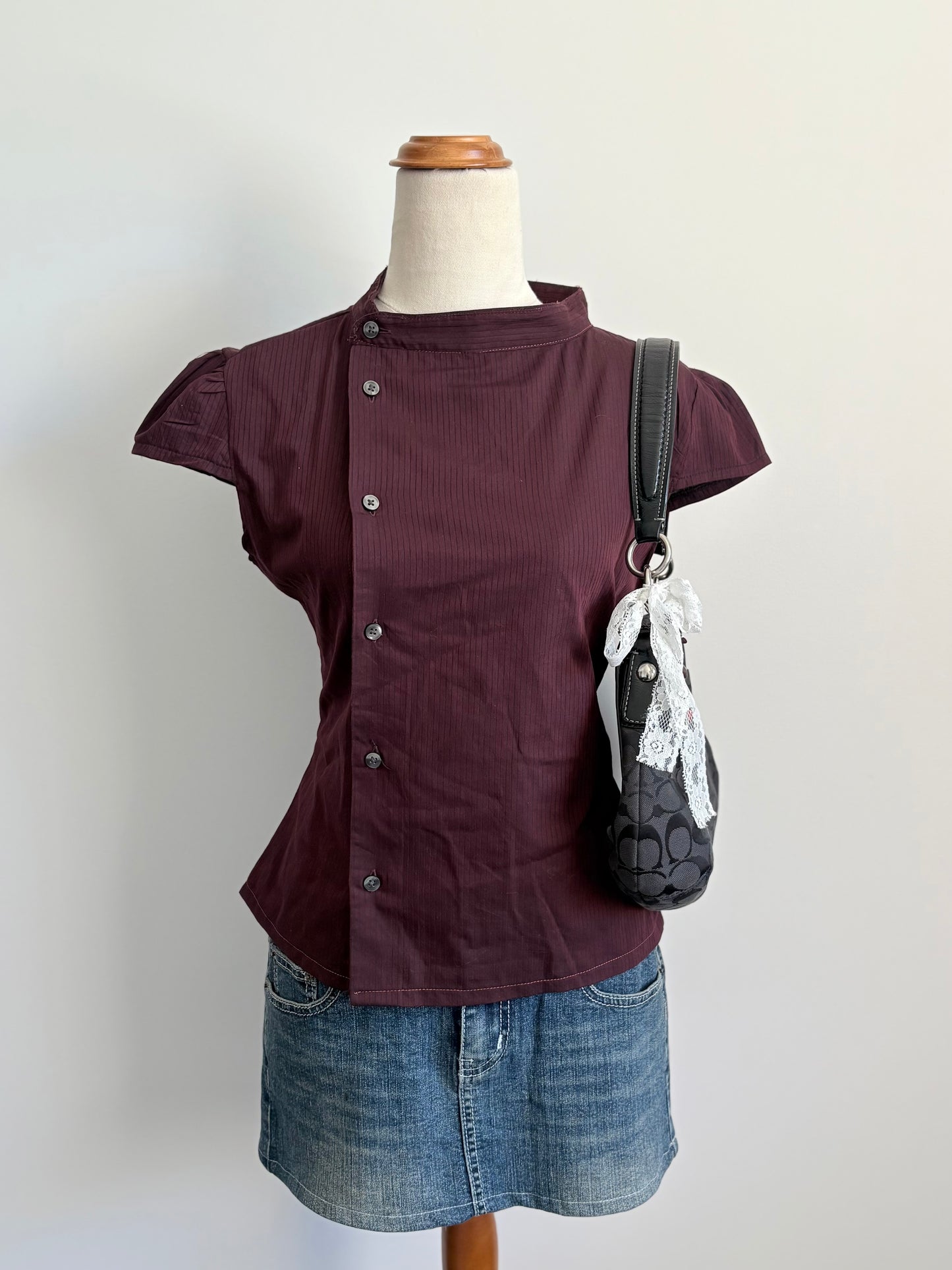 00’s Maroon cap sleeve reworked shirt | Size 10