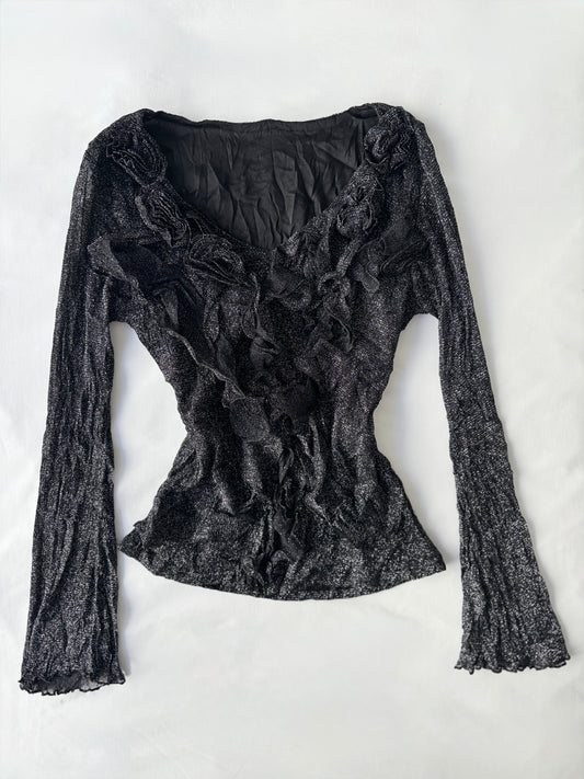 00’s Flared glitter ruffle top | Size small