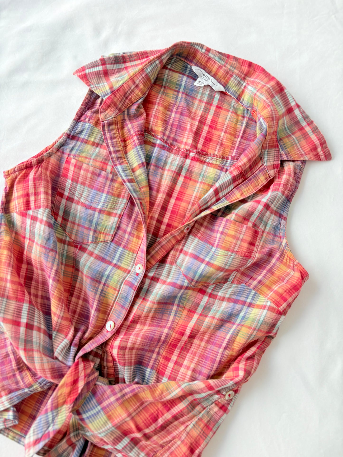 00’s Plaid tie front top | Size 10