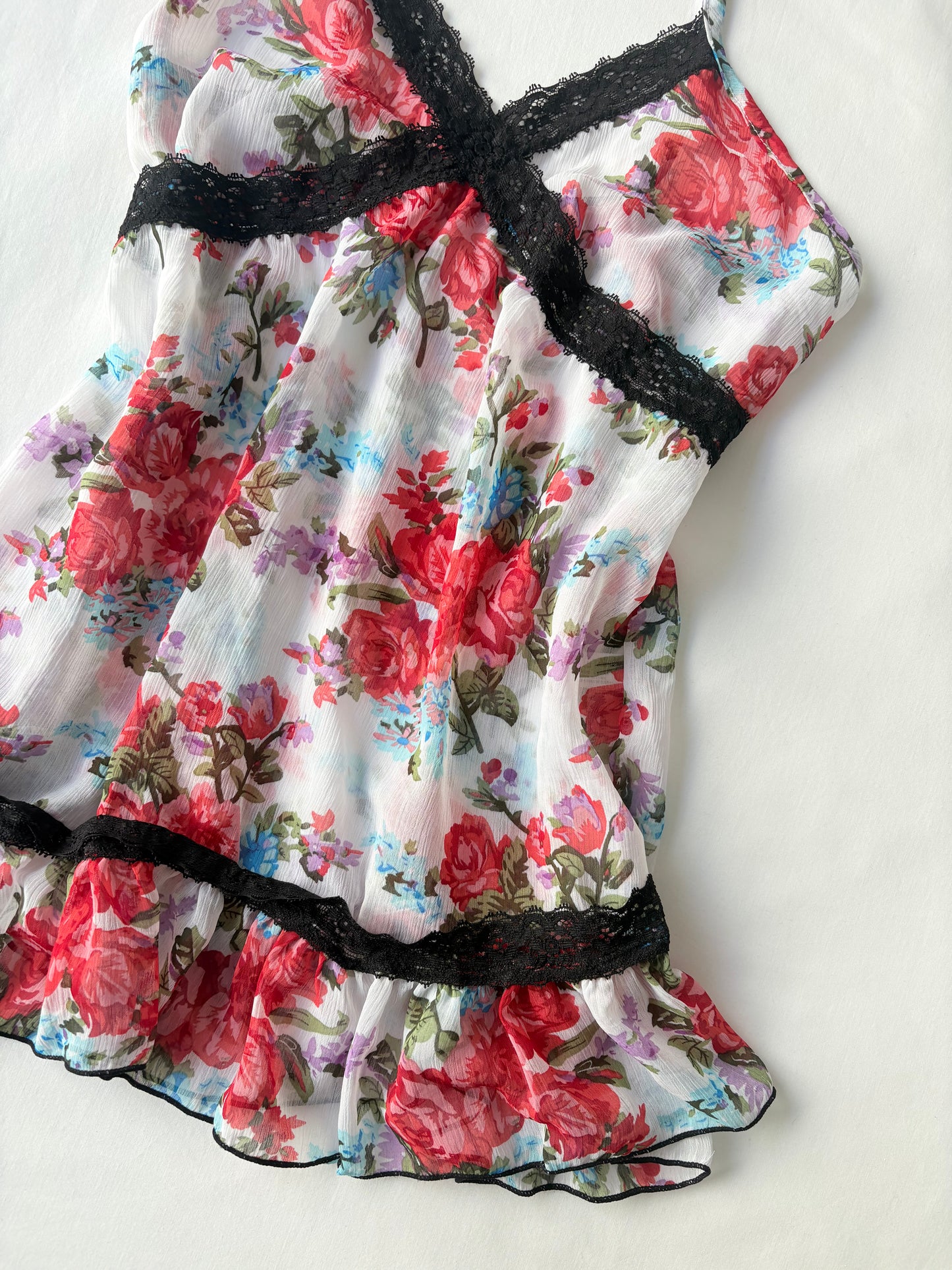 00’s White floral frill cami | Size 8