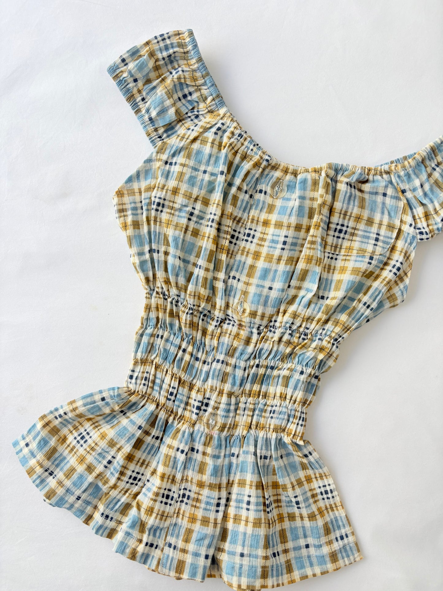 00’s Milkmaid blue and yellow top | Size 10