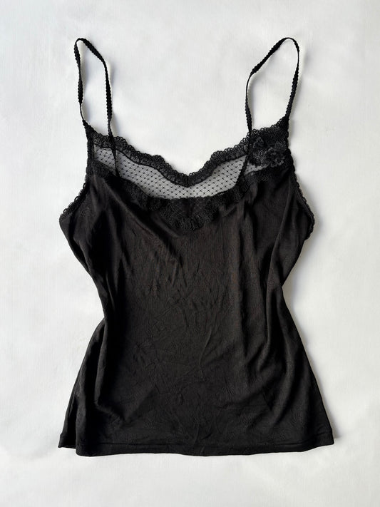 00’s Embroidered black cami | Size 10-12