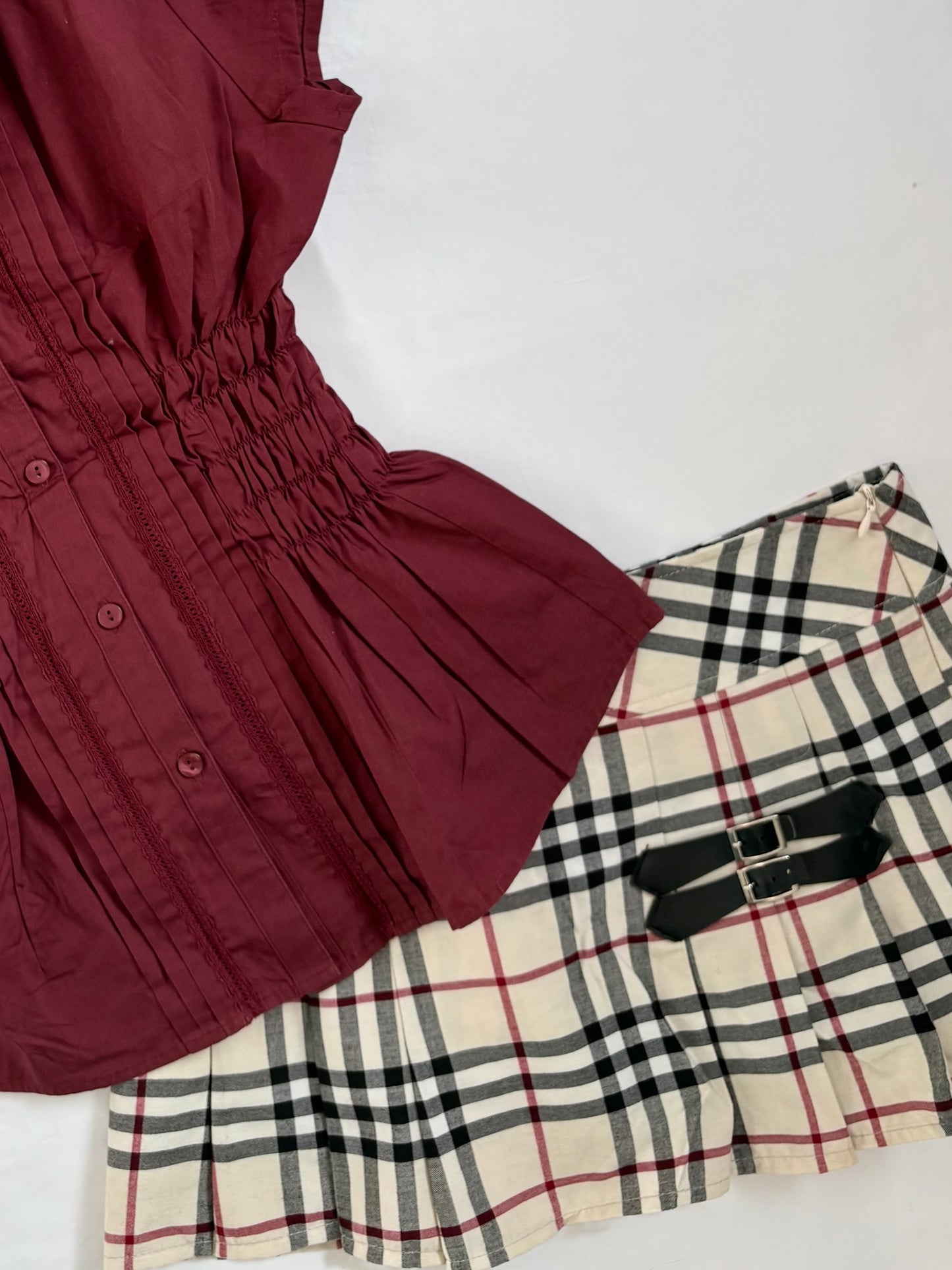00’s Cream plaid buckle skirt | Size 8