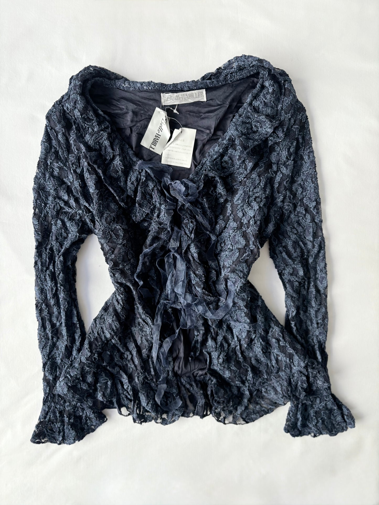 00’s Navy tie front flared top | Size medium