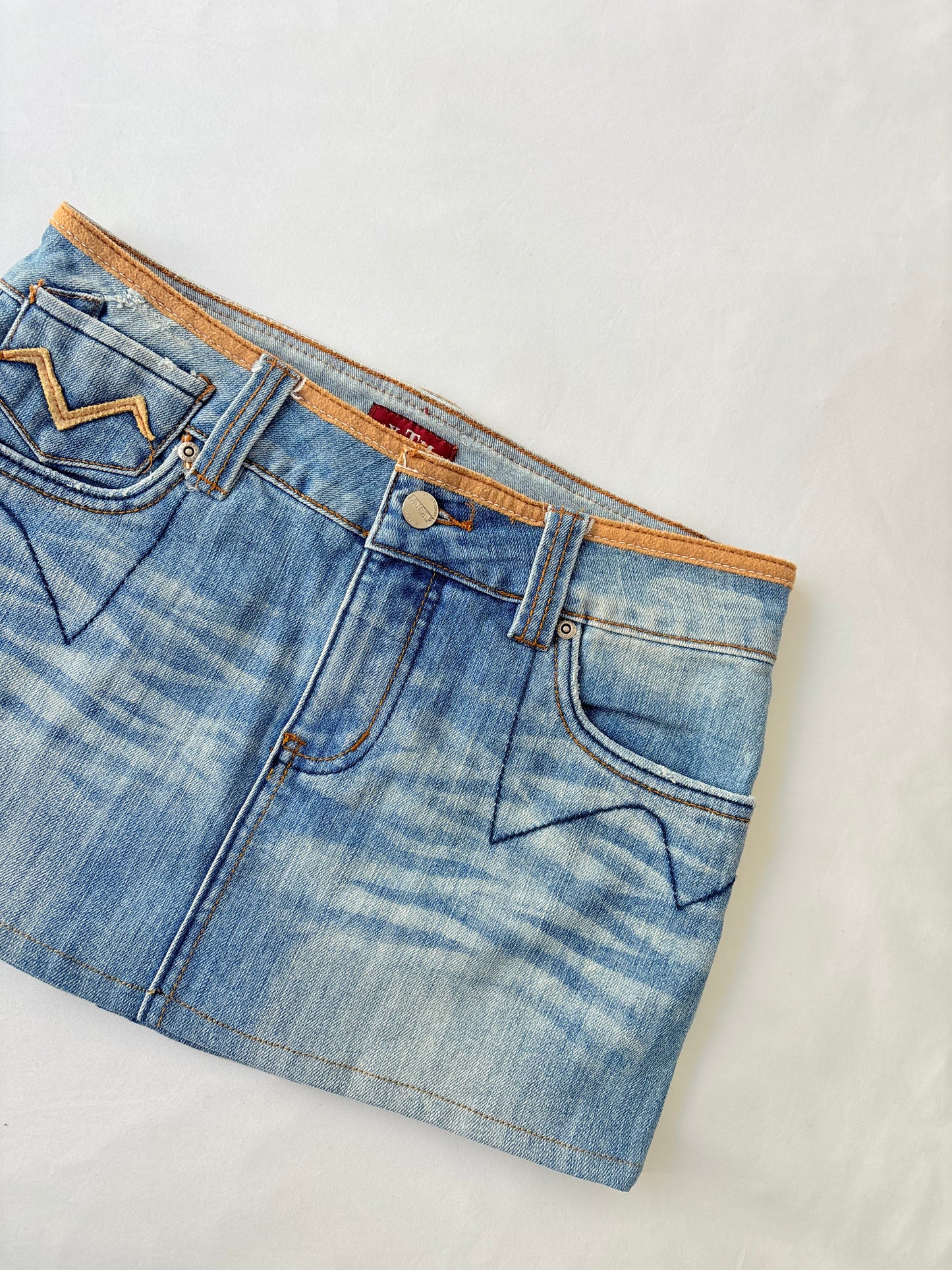 00’s Zig zag denim mini skirt | Size 8