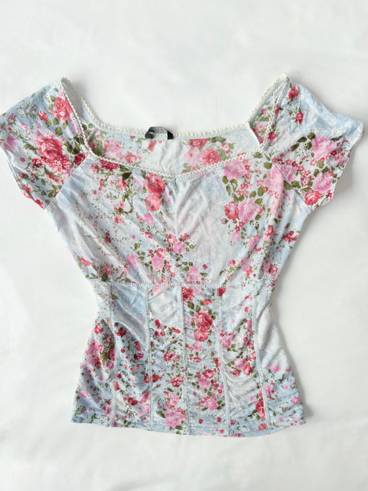 00’s Amisu floral milkmaid top | Size medium