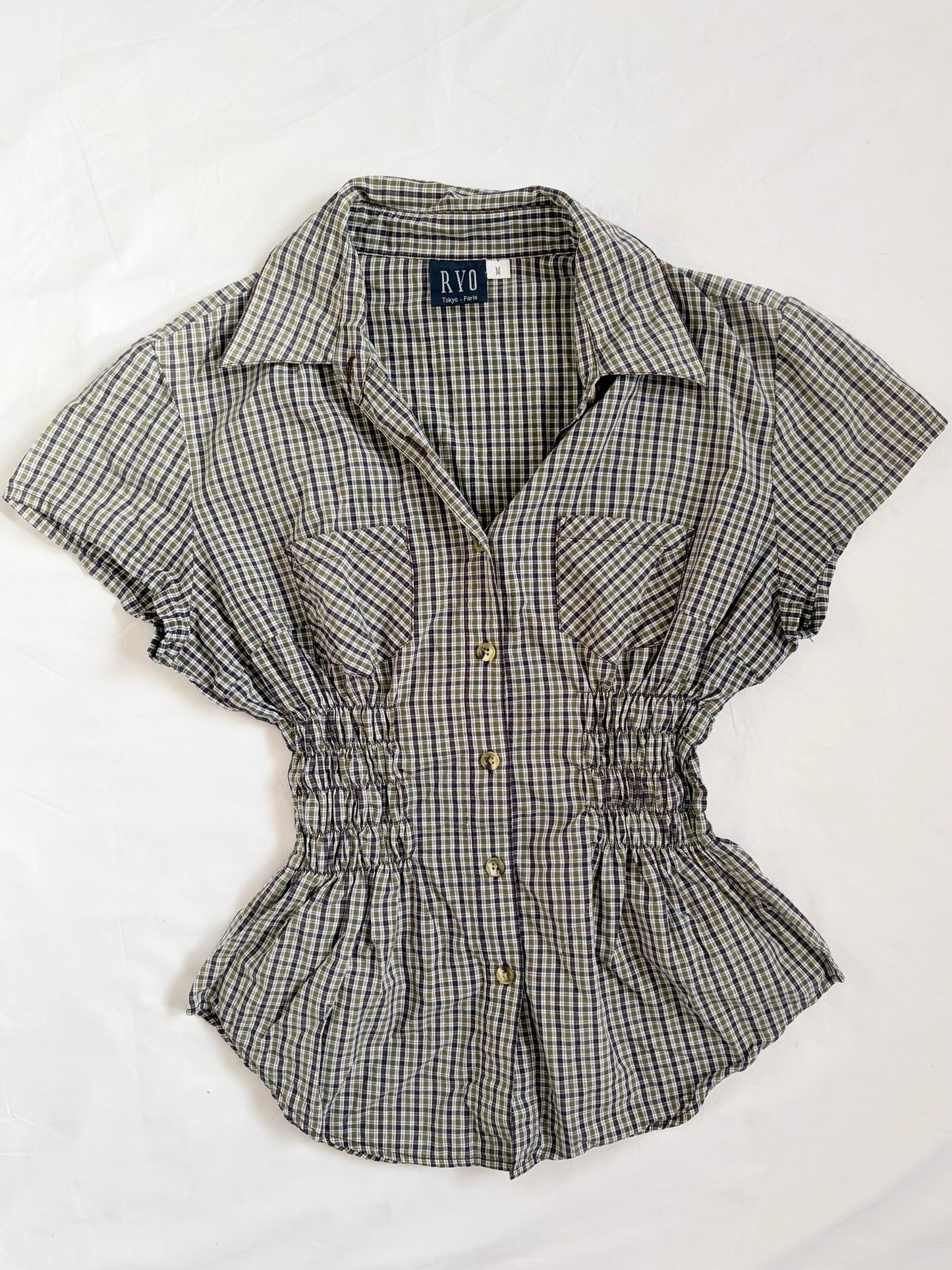 00’s RYO green plaid cinched shirt | Size 8
