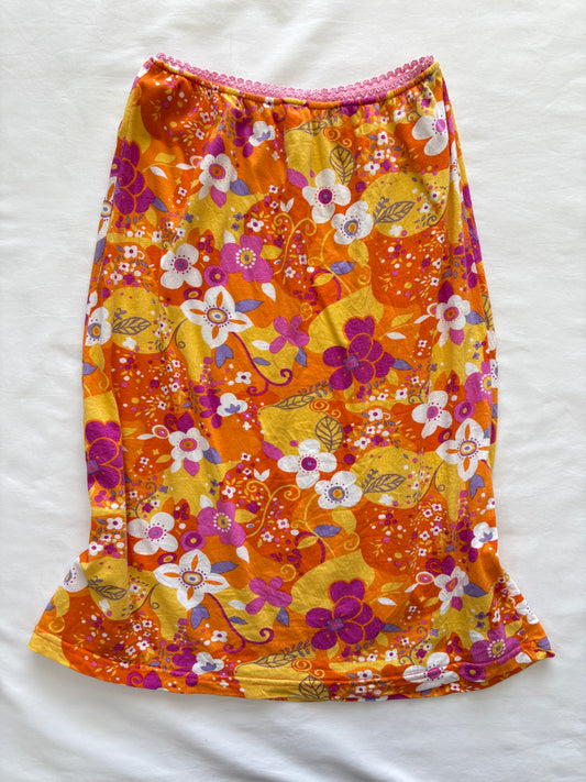 00’s Orange floral midi skirt | Size Medium