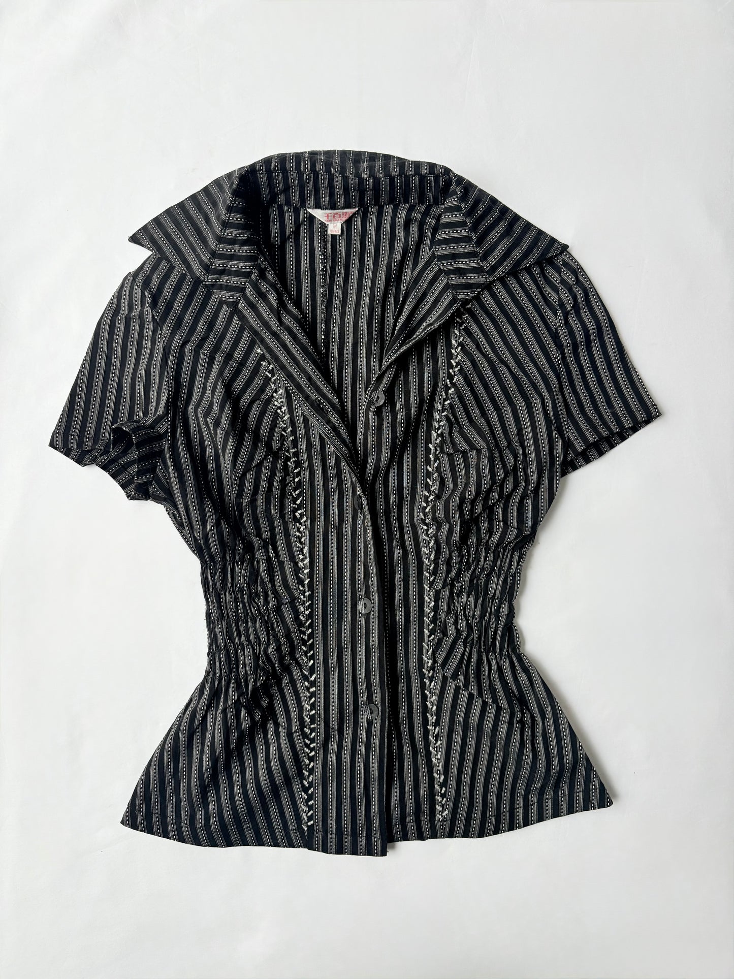 00’s Beaded black cinched shirt | Size 8-10